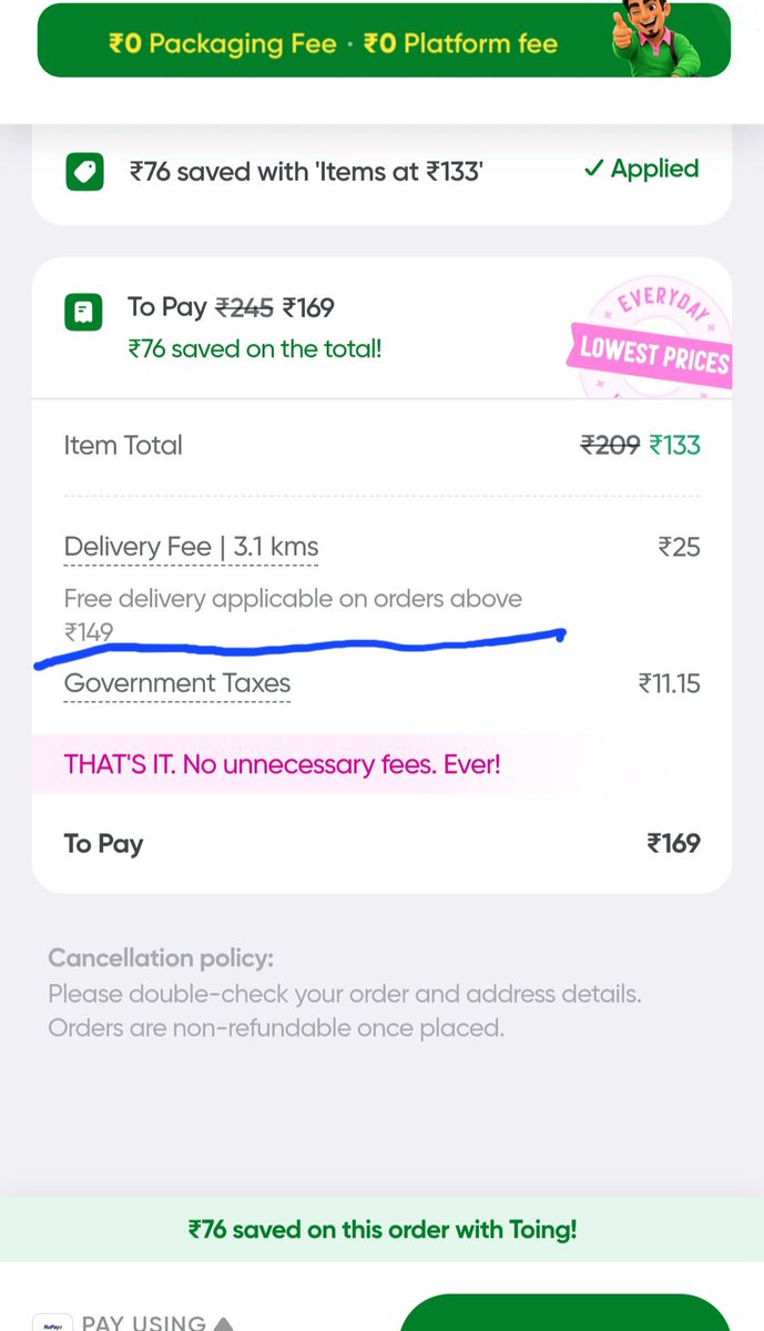 saqib9831's tweet photo. Hi @Swiggy Restaurant banner says 129 while checkout page is 149. How? https://t.co/RpXcb3T7Ws
