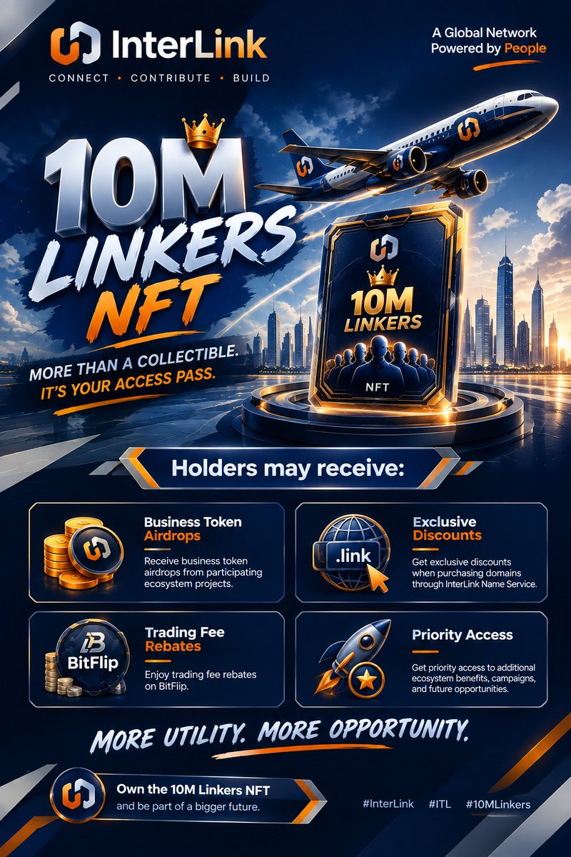 bmbtiger's tweet photo. 🚨 **The 10M Linkers NFT is more than a collectible.**
Unlock potential token airdrops, domain discounts, trading fee rebates, and priority ecosystem opportunities. 🔥

**Hold yours. Don’t miss out. 🚀**

#InterLink #ITLG #ITL https://t.co/NjfwoXD7u0