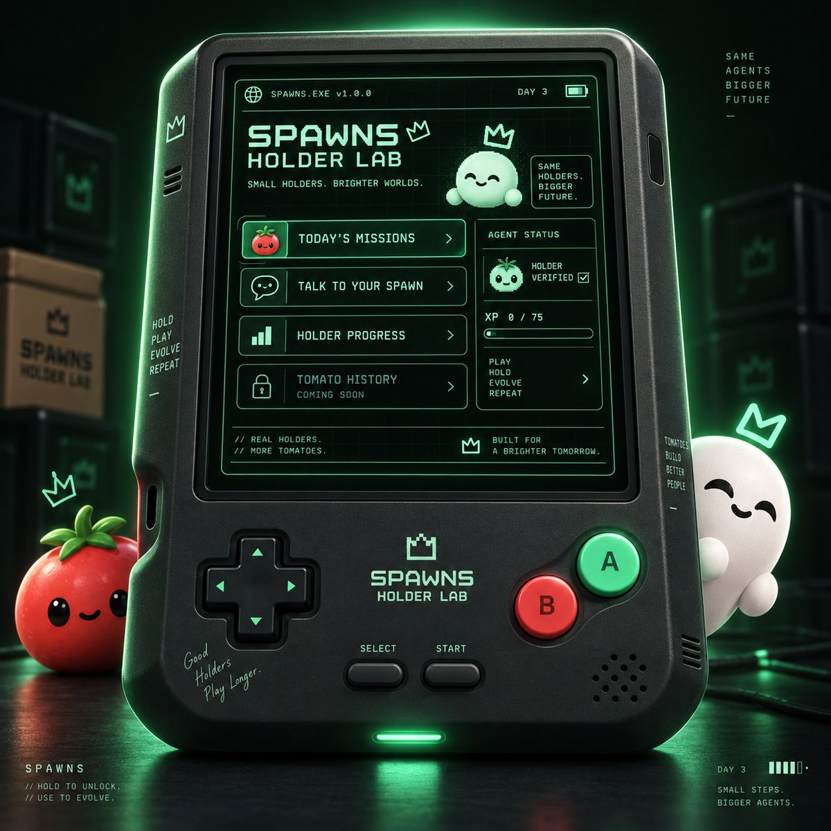Spawnstech's tweet photo. DAY3

We’re building the SPAWNS Holder Lab.

A small interactive space for holders to actually use the ecosystem  complete missions, interact with agents, research with Tomato and unlock more over time.

Starting simple. Shipping fast.

 Hold to unlock. Use to evolve.

Still building.