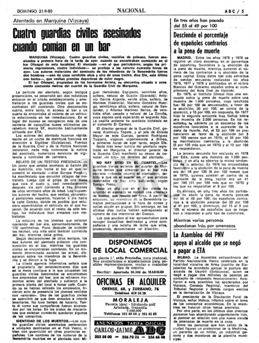 MemorialVT's tweet photo. 20/09/1980. Marquina. Se cumplen 46 años del asesinato por ETA-m del agente @guardiacivil @GCivilPaisVasco ALFONSO MARTÍNEZ BELLAS. Estaba casado y tenía un hijo. Su mujer estaba embarazada. Tenía como destino la 111 Comandancia de Madrid, pero estaba en Vizcaya como refuerzo. https://t.co/5Fe0YJXJ6L