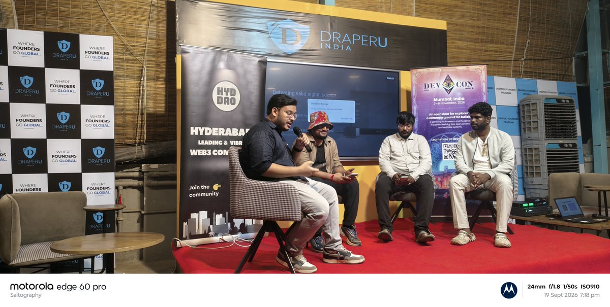 sairamnagothu's tweet photo. From Hyderabad to @EFDevcon - Let's make it happen!

Ethereum is the future and I'm here to build it. Thanks for inspiring us.

 @hyderabaddao

@geodelabs @ETHGlobal https://t.co/YG5odUEE47