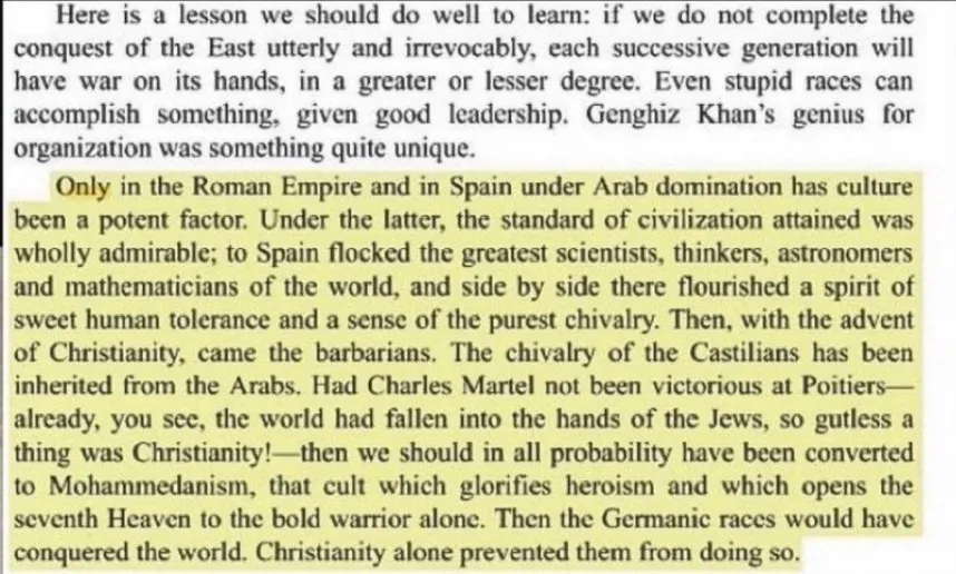 HitlersTopG's tweet photo. @anintermarium @jaropissu You're legitimately stupid. Hit the books. The Third Reich actually avoided using the term "Semite" BECAUSE it sought not to conflate Jews and Arabs. And, by your logic, Hitler was squarely philosemitic, as he praised Al-Andalus and the positive effects of Arab culture on Iberia. https://t.co/4cxseQcqXF