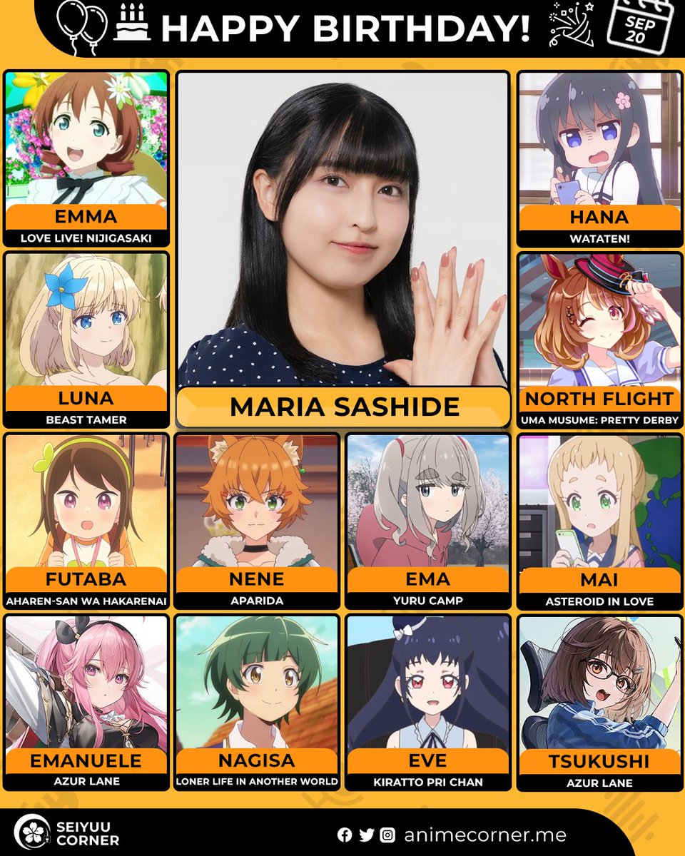 seiyuucorner's tweet photo. Happy birthday Maria Sashide! 🎉 

Let's wish Chunrun all the best @sashide_m 

#MariaSashide #指出毬亜 #指出毬亜生誕祭2026 https://t.co/v8dBjLamDW