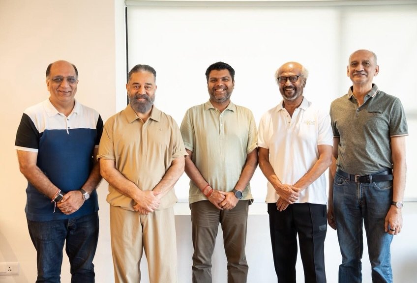 Kamaladdict7's tweet photo. We are honoured to be associated with the LEGENDS for one of the Greatest reunions in Tamil cinema history @homescreenent👏 

#KamalHaasan
#Rajinikanth
#Dharman https://t.co/MzUJZYPiBx