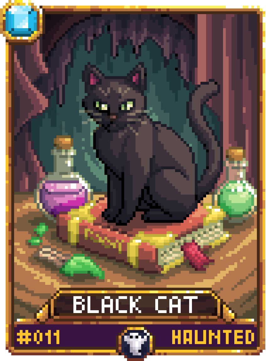 ambulararts's tweet photo. Finished some card art for the upcoming Haunted Pack for @PlayPackslet! I couldn't help but finish this one first because I LOVE cats.

#Packslet #PixelArt #PixelArtist #GameArt #IndieDev #PixelDailies #EdTech #EduTwitter #Education #Teaching #GameBasedLearning https://t.co/0NbvnSJv1r