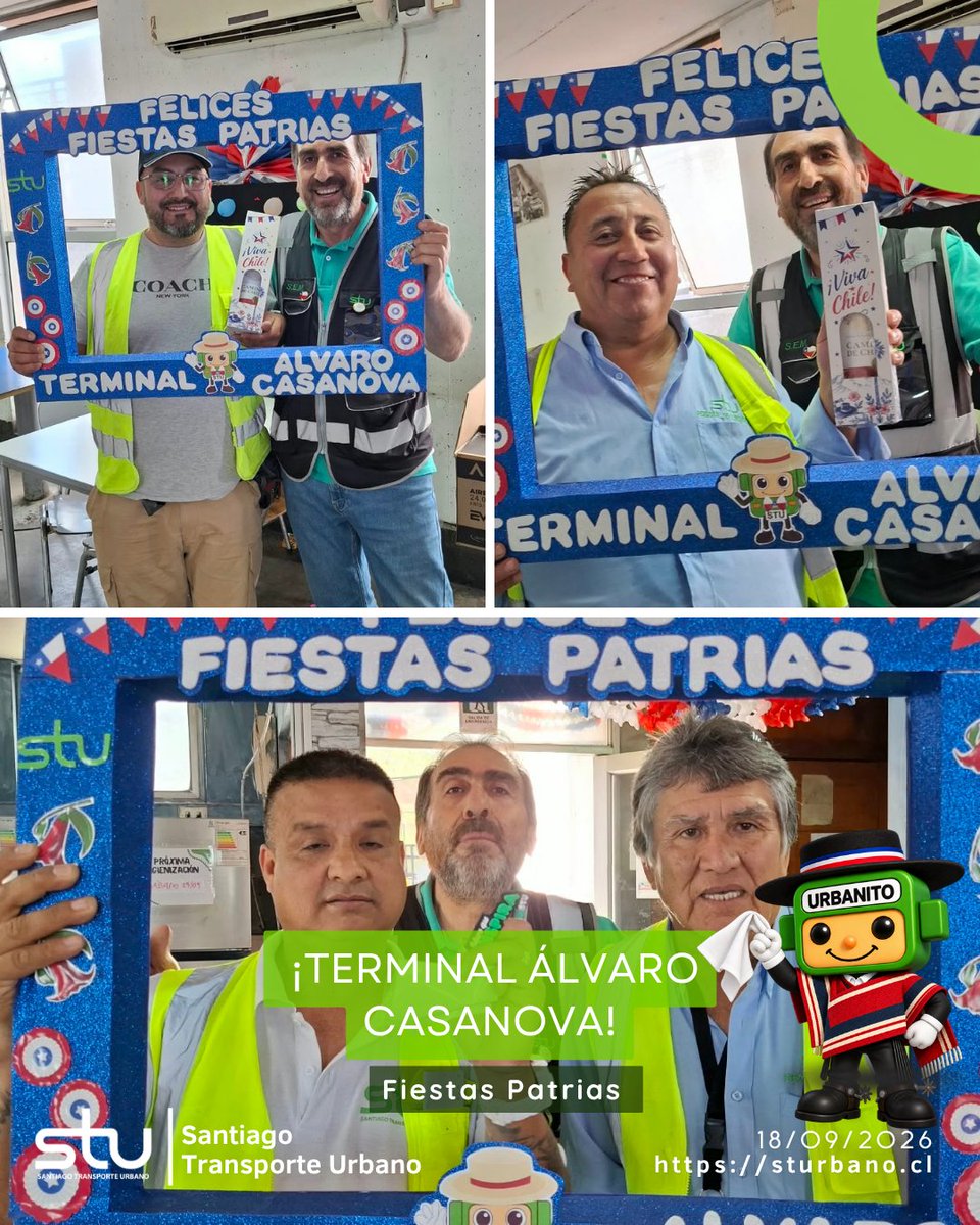 stu_urbano's tweet photo. 🇨🇱🎉 Seguimos compartiendo imágenes de las Fiestas Patrias 2026 en nuestros terminales Álvaro Casanova y Camilo Henríquez. ¡Alegría, tradición y compañerismo en STU! 1/3💚
#STU #BusesRED #BusesEléctricos #RedMovilidad https://t.co/q3yztfzmlN