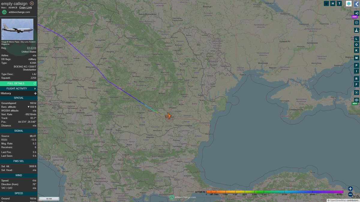 AIYeyENGDdJkjTr's tweet photo. Sept. 19, 2026
#117th Air Refueling Wing-Sumpter Smith Air National Guard Base, Birmingham ==> #Bucharest, Romania
#NoCALLSIGN #AE04CB USAF KC-135R Stratotanker https://t.co/1dfXCBFKUg