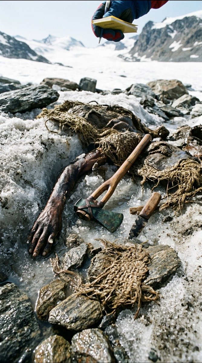 TheBus7779's tweet photo. September 19th:
1991: Two hikers in the Alps stop for what looks like a fallen walker.
It’s Ötzi. A man from the Copper Age. He’d been in the ice about 5,000 years.
#OnThisDay #September19 #Hisory https://t.co/tFTUH3sD2Z
