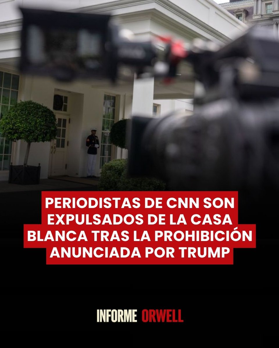 InformeOrwell's tweet photo. 🚨🇺🇸 | Periodistas de CNN fueron impedidos de ingresar este sábado a los terrenos de la Casa Blanca, un día después de que Donald Trump anunciara la prohibición de acceso a CNN, MS NOW y Politico por una cobertura que calificó de “fake news”. 

CNN denunció la medida como un “ataque ilegal” contra sus derechos bajo la Primera Enmienda y aseguró que continuará informando sobre la administración Trump.