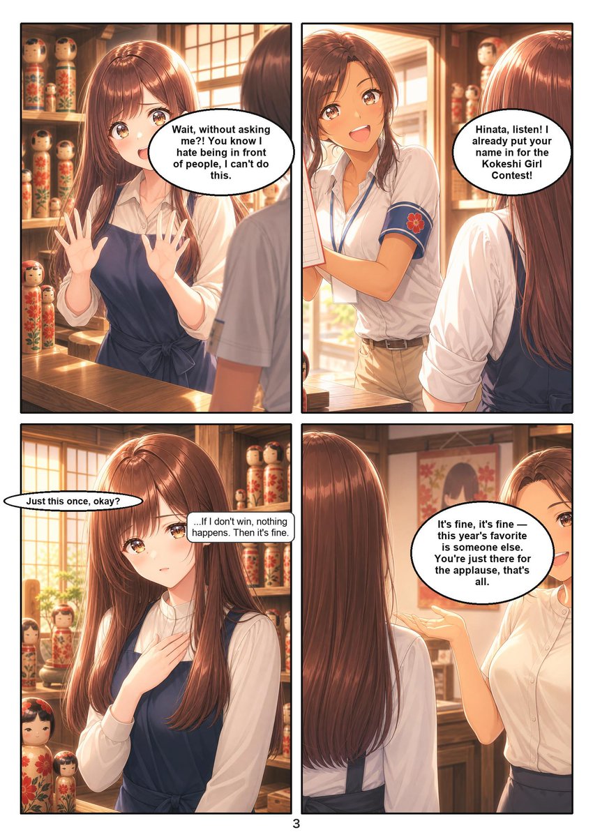 ShornStudio's tweet photo. KOKESHIGAMI — The Living Kokeshi
English edition · 34 pages, full color
A shy shop girl wins a festival contest — and her hair is remade into the shop's own wooden doll on stage.
fiction · all adults · non-sexual
https://t.co/QE9BpJw548
#hairfetish #bobcut #doujinshi https://t.co/BufvmaecNE
