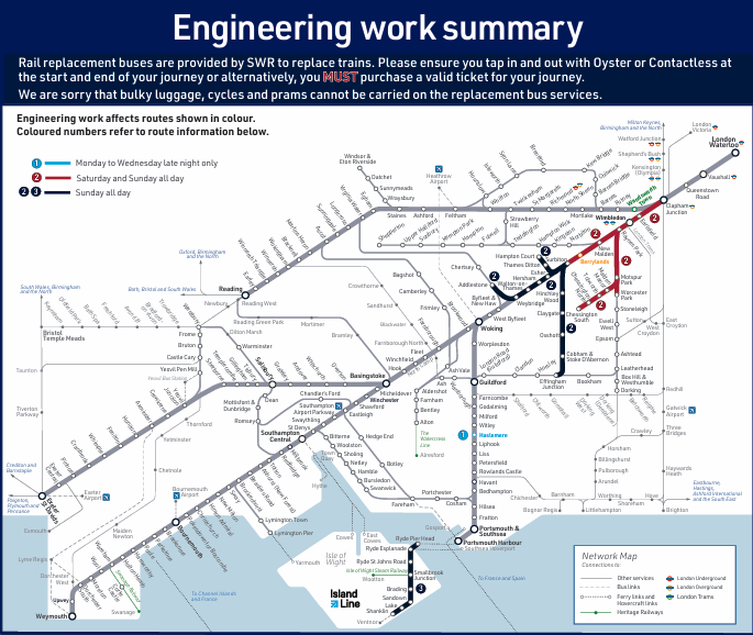 SW_Help's tweet photo. 🚧 Planned engineering works will be taking place on the South Western Railway network this weekend Saturday 19 and Sunday 20 September.

The Island Line and the New Malden area will be affected.

For full information, please check our website:

https://t.co/jlFhqKvL0T https://t.co/5k0nMkWffm