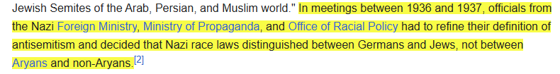 HitlersTopG's tweet photo. @anintermarium @jaropissu You're legitimately stupid. Hit the books. The Third Reich actually avoided using the term "Semite" BECAUSE it sought not to conflate Jews and Arabs. And, by your logic, Hitler was squarely philosemitic, as he praised Al-Andalus and the positive effects of Arab culture on Iberia. https://t.co/4cxseQcqXF
