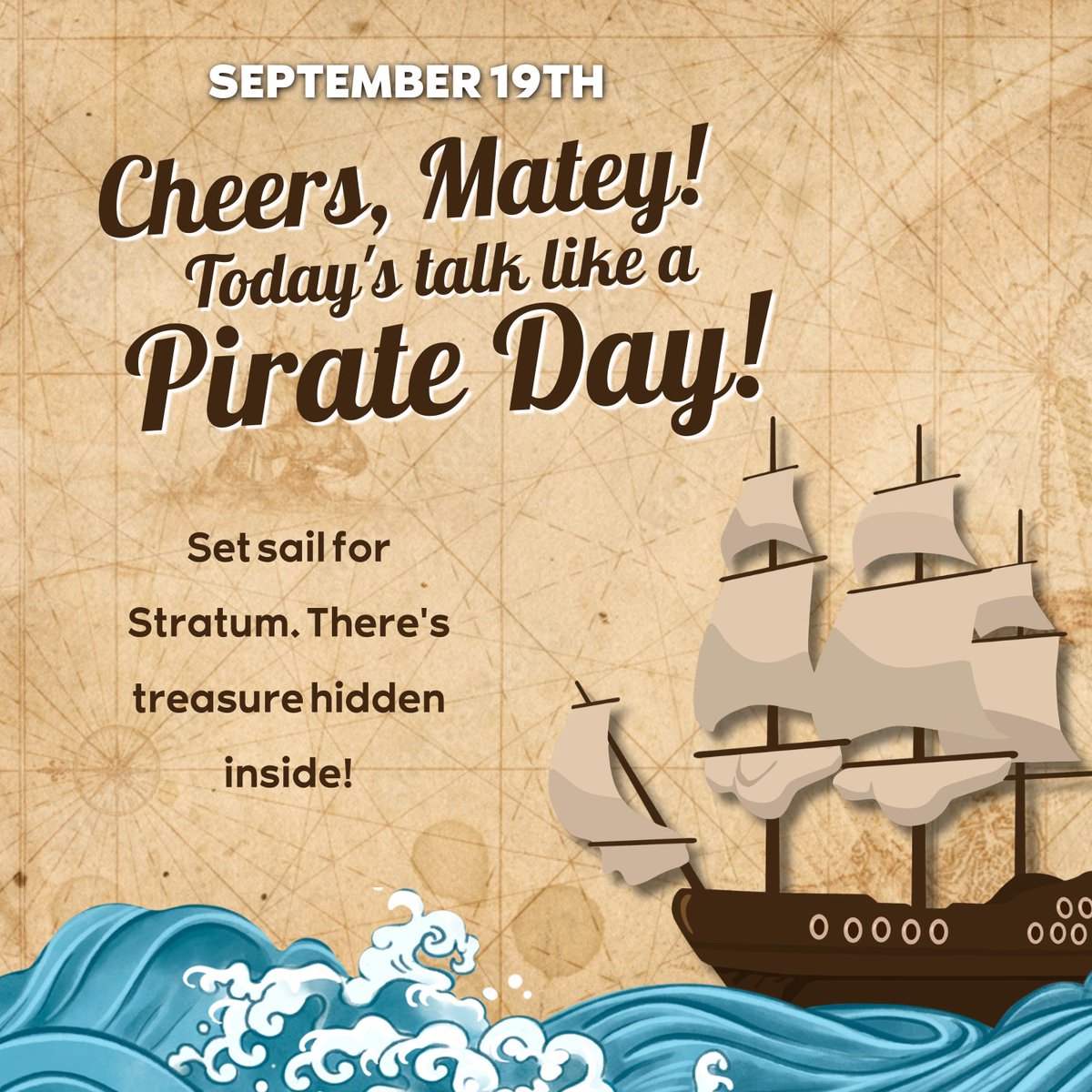 AgWorksSoftware's tweet photo. Ahoy, crew! Happy National Talk Like a Pirate Day. We've buried some treasure in Stratum to mark the occasion. A pirate joke greets ye at login, ye can swap yer map layer to a Pirate's Map, and crossbones fly when a file fails to load. Go take a gander! #PirateDay #McGTech https://t.co/V5FNLun1wA