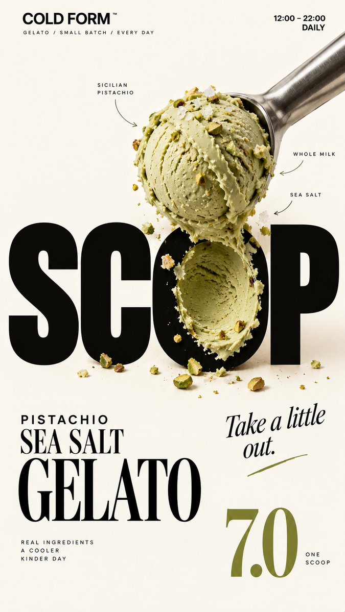 MrLarus's tweet photo. 😋 Images2.5 makes food physically reshape typography!

1. Pancakes press the letters
2. Gelato gets scooped straight out of the type
3. Jam smears and drags the letters
4. Mille-feuille turns typography into layers

Great for food branding, café posters, campaigns, and social visuals.

Prompt 👇