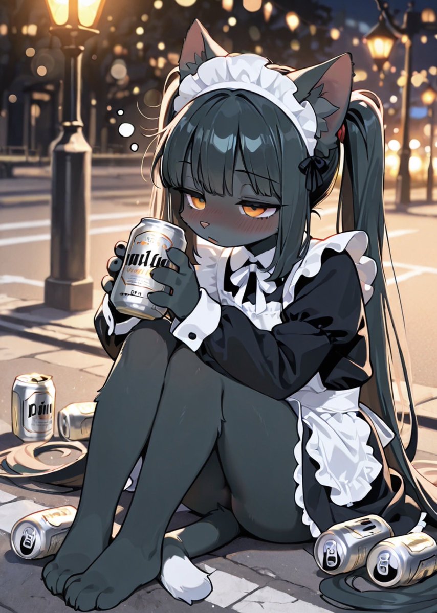 kemonmo3's tweet photo. いつもはお酒を飲んでも酔わないはずの夜黒あんずちゃんですが‥

※pixivにも追加画像公開中

#ケモノ　#メスケモ　#猫耳　#メイド服　#AIart️️️️️️️️️️️️️️️️️️️️️️️️️️️️️️️️️️️️️️️️️️️️️️️️️️️ https://t.co/jG82XK0YXH