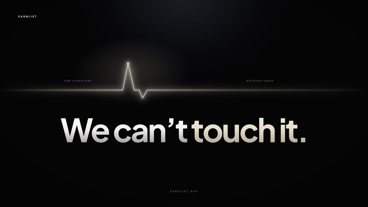 Earnlist's tweet photo. Answer 2 of 4: why we asked for your wallet.

Signing was free. No transaction. Nothing moved. A lot of you asked what we were up to.

That address is where your payouts go. Only that one. No other address will ever be accepted, not even if you ask us to.

Which also means:
→ nothing to buy
→ nothing to deposit
→ no token to get in early on
→ we never DM first, and never ask for a seed phrase

If someone claiming to be EarnList slides into your DMs, that isn't us. Screenshot it and post it under this.

Not on the list yet? One signature, no gas, nothing moves: https://t.co/9JcCCemQdH

Tomorrow: what your points are worth.