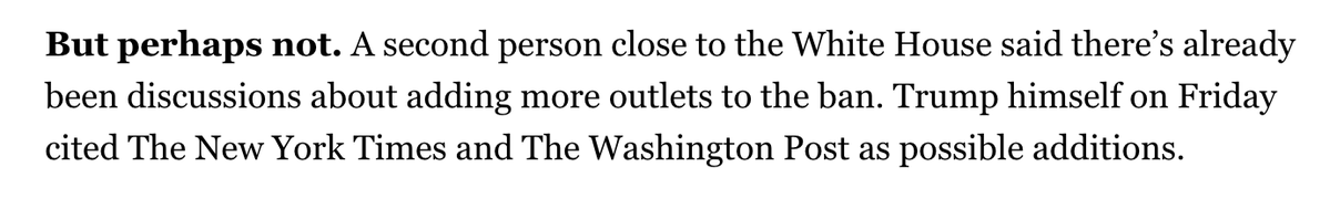 adamwren's tweet photo. New in @playbookdc: A person close to the White House said there’s already been discussions about adding more outlets to the ban

Per @DashaBurns and @wsteaks: https://t.co/hMXrOt3JVT