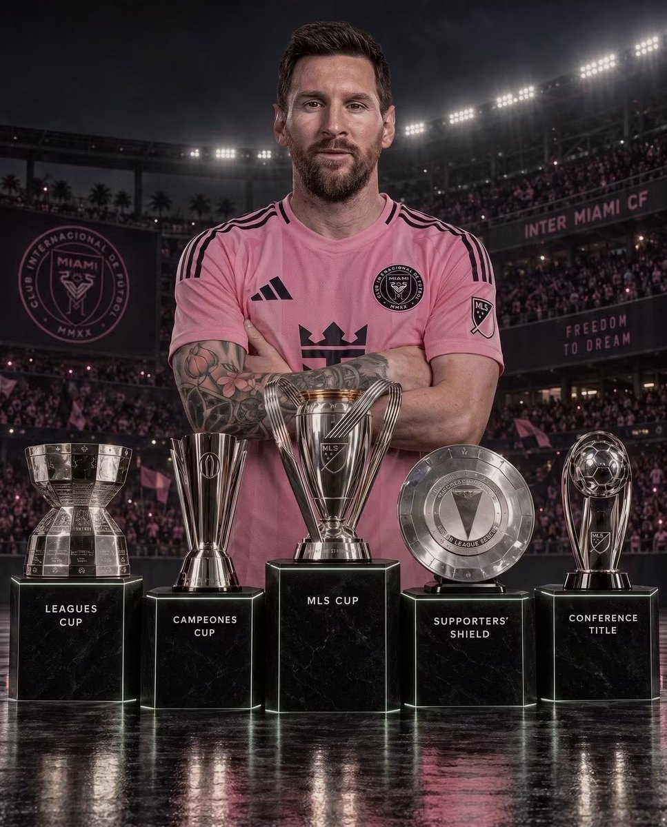 MessiFCWorld's tweet photo. (I REPEAT)

When Lionel Messi arrived, Inter Miami had never won a major trophy. Three years later, they have five trophies and an MLS Cup to their name.

Messi didn’t just join the club.. he changed its history forever. 🩷🖤

From zero to champions. The Messi effect. 👑🐐🏆 https://t.co/5UtWDb2WJC