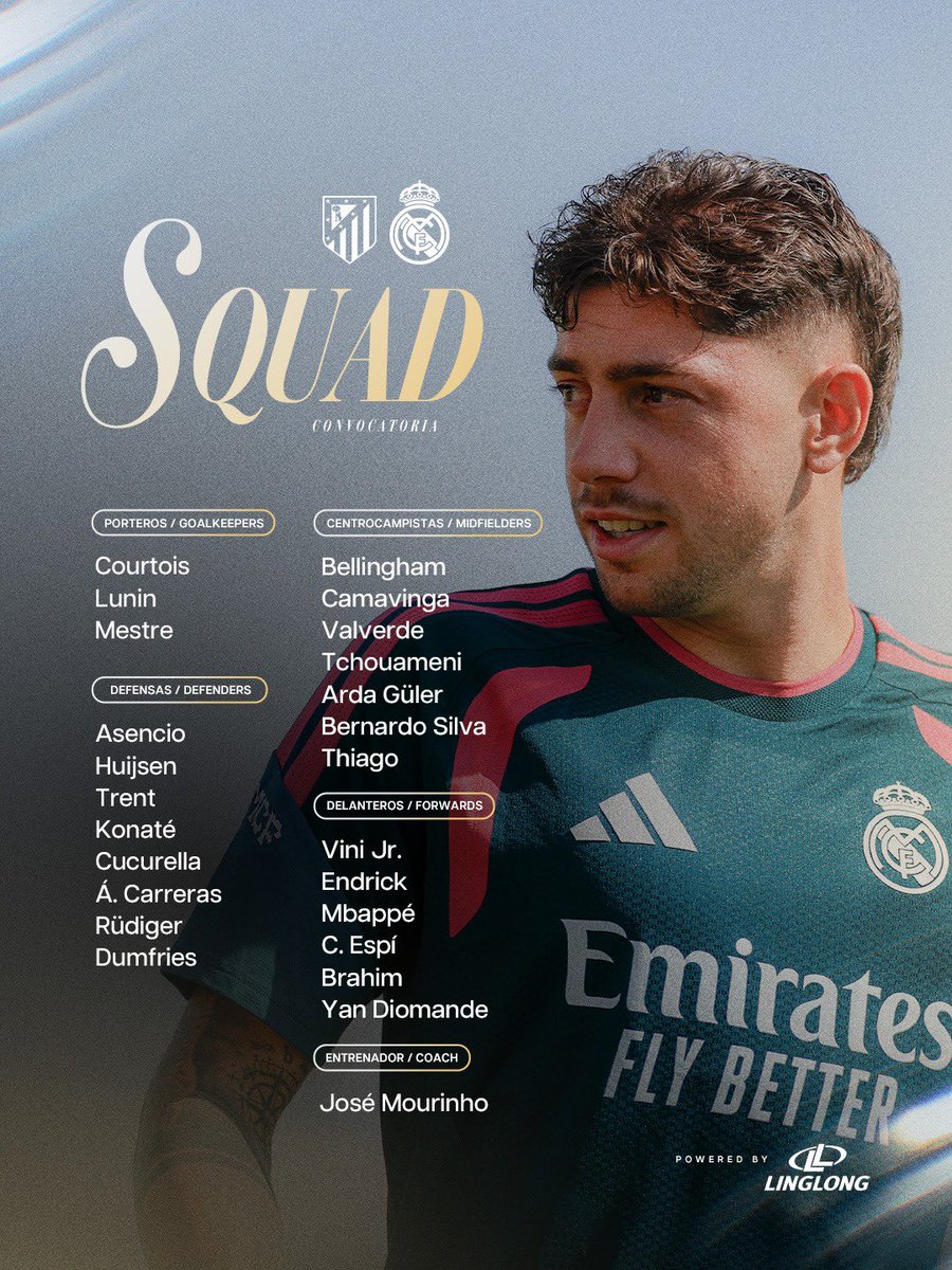 SecteurRM_'s tweet photo. ✅ La liste pour le Derbi.

#RMLiga #HalaMadrid 🤍 https://t.co/Zt7OjpglLm