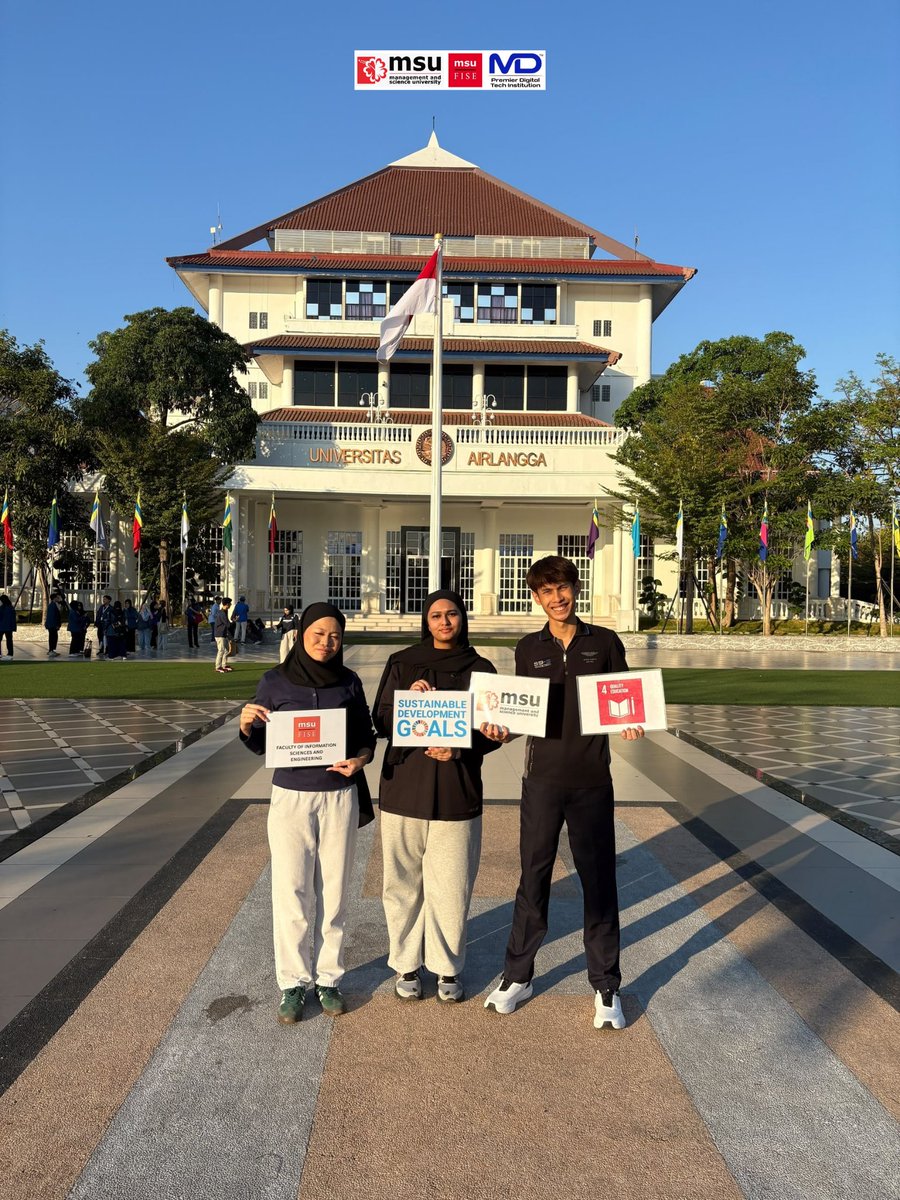 msumalaysiaFISE's tweet photo. Beyond the classroom, into the world! Misha, Azwien & Imran proudly completed EXCEED × NEWTON 2026 with @Unair_Official in Indonesia, gaining global exposure through sustainability, technology, culture & collaboration.
#GLP #UNAIR #MSUmalaysia #MSUFISE #MyPremierDigitalTech https://t.co/D1S0ctWFRd