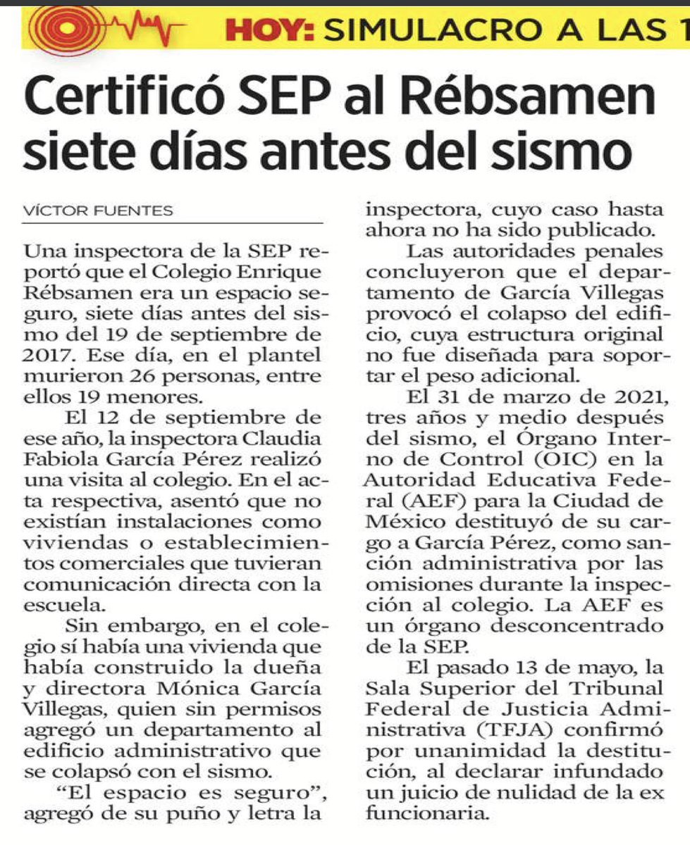 JLozanoA's tweet photo. 🚨Solo les recuerdo que la alcaldesa de Tlalpan, en 2017, cuando se vino abajo el Colegio Rébsamen, era @Claudiashein, quien se negaba a ofrecer disculpas públicas por su negligencia. 

Todo se le cae, y así llegó a la presidencia de la república. 

@Reforma https://t.co/K5U8pFLY5k
