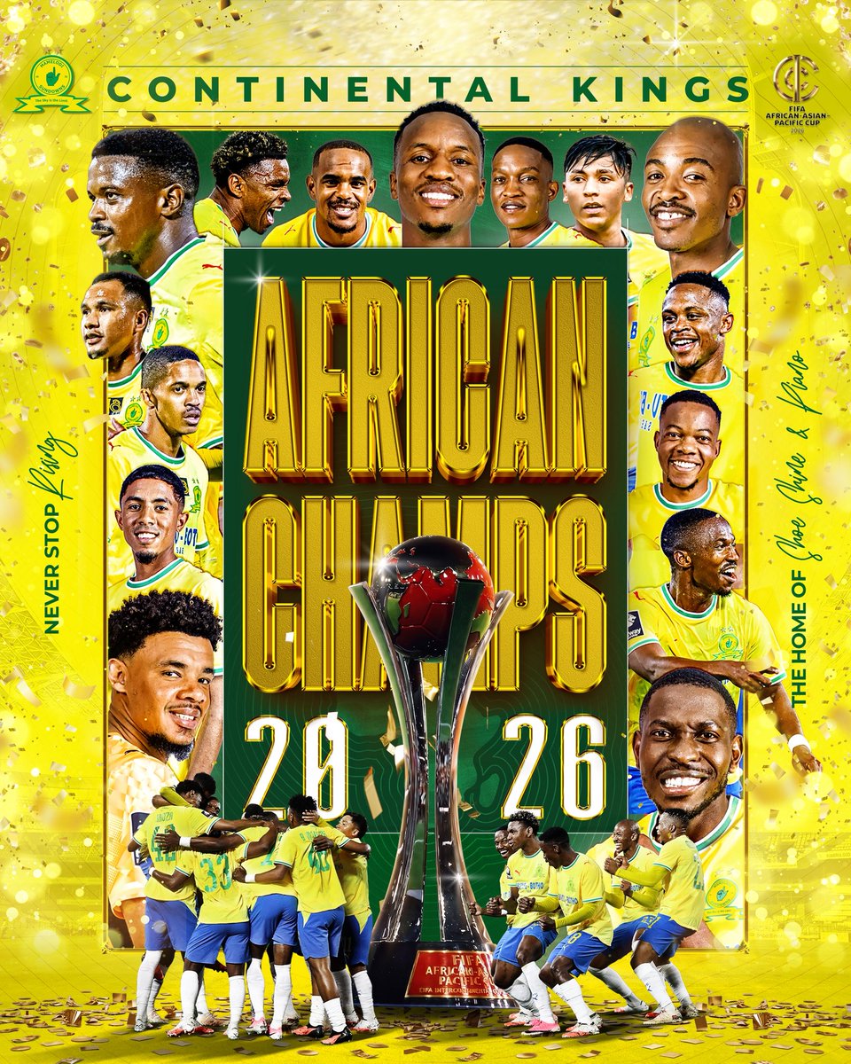 Masandawana's tweet photo. 𝙈𝘼𝙎𝘼𝙉𝘿𝘼𝙒𝘼𝙉𝘼 𝙉𝙀𝙑𝙀𝙍 𝙎𝙏𝙊𝙋 𝙍𝙄𝙎𝙄𝙉𝙂 👆

Mamelodi Sundowns make history &amp; conquer the Clash of the Continents and book a place in the Challenger Cup final! 🏆

#Sundowns #FIFAIntercontinentalCup #NeverStopRising https://t.co/nnDTWzjLj0