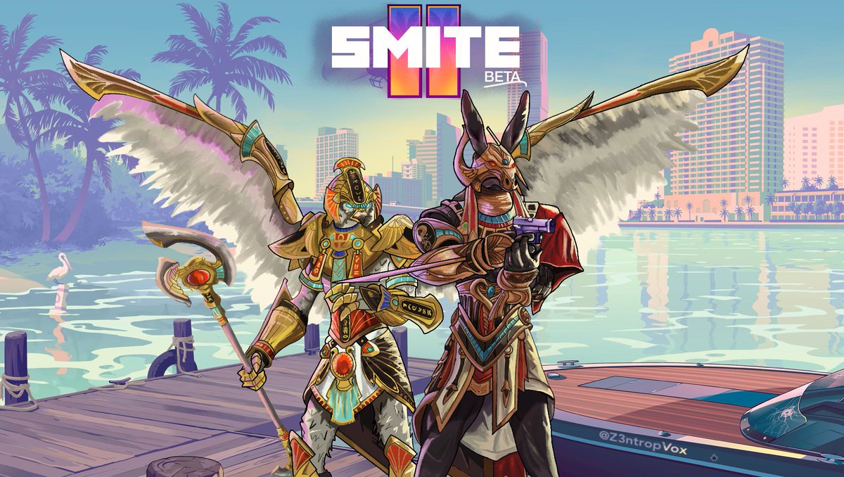 Z3ntropVox's tweet photo. Welcome to Vice City🌴 Horus &amp; Set!!
#SMITE #SMITE2 #FanartSmite #SMITEart #artmoots #furryart #Furryartworks https://t.co/XTKmFdRgUc