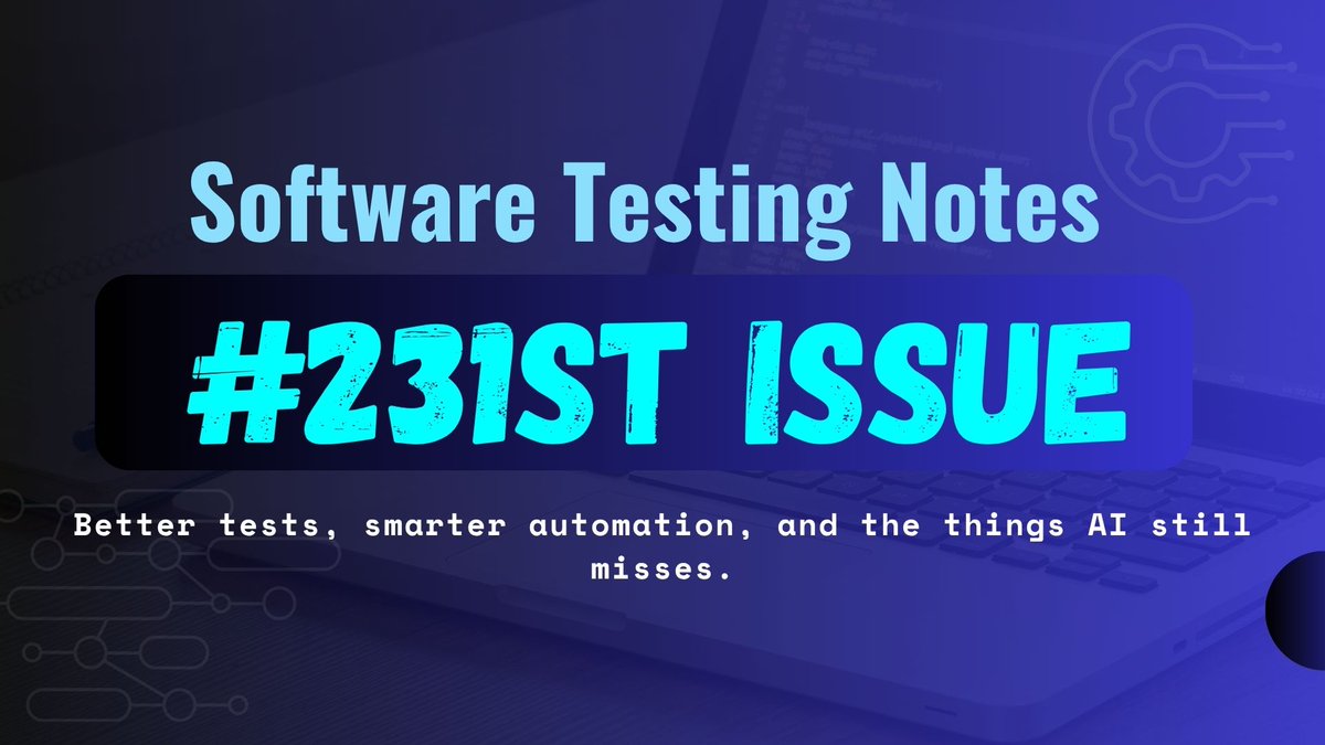 TheTestingKit's tweet photo. Hello everyone! 👋
The 231st issue on #SoftwareTesting is out.
👉 https://t.co/hLY7ZUgoBK
Great articles and resources by @YaronAssa, @buger , @TestAndAnalysis, @hexdee606, @artofvision, @OLeij and more ! 👏
#QA #testing https://t.co/Pzf9mxBDeU
