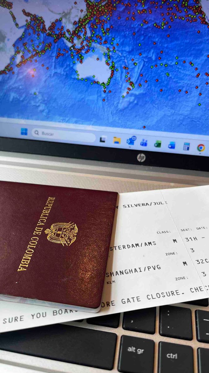 capjuliomonroy's tweet photo. Rumbo a Shanghái, China.

Escala en Ámsterdam y destino: 8th Port Meteorological Officer Workshop (PMO-8), organizado por la Organización Meteorológica Mundial y la Agencia Meteorológica de China.

Voy a representar a la @DimarColombia en un espacio donde se estandariza el trabajo con buques observadores voluntarios y la calidad de los datos met-ocean en puerto.