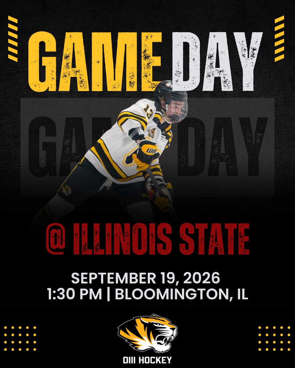 mizzoud3hockey's tweet photo. Game two on the ⏰
🆚 Illinois State
📅Saturday Sep 19 | 1:30 PM
📍Bloomington Ice Center
📺 TBA
#MizzouHockey #ShowMeYourStripes #ACHA https://t.co/c8hMCGbFPm