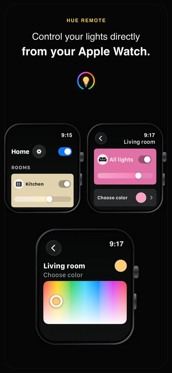 Edmanbuilds's tweet photo. Take control of your Philips Hue lights from your wrist. ⌚️💡

Control individual lights, rooms and zones. Adjust brightness, choose colors and fine-tune color temperature, all directly from your Apple Watch.

Fast, simple and always within reach.

👇🏻

https://t.co/Tz7kvOqNx4 https://t.co/dmn2wJOpa6