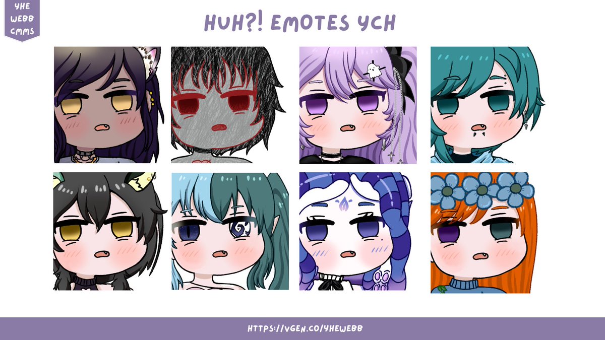 YhewebbArt's tweet photo. HUH?! EMOTE YCH 
8 SLOTS OPEN! 💜✨

Perfect for Twitch/Discord or just reacting to questionable decisions :3

RTs appreciated!! 🫶
https://t.co/Anb0zyQUDh

#VgenComm #Vgencommissionㅤ https://t.co/wrqz9LUQIS