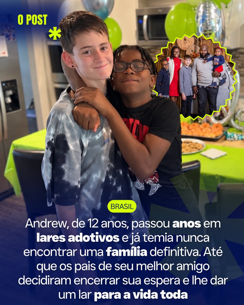 esseeopost's tweet photo. Andrew passou anos no sistema de acolhimento enquanto seus irmãos eram adotados. Tudo mudou ao conhecer Dominique, Kevin e Joc. Após outras adoções não darem certo, o casal decidiu adotá-lo e, em 2020, seu melhor amigo também virou seu irmão. https://t.co/4dPnY27JhB