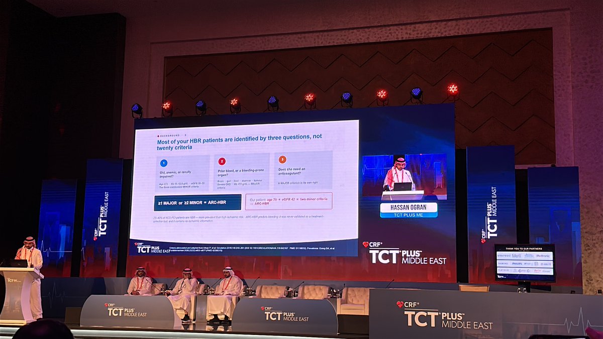HassanOgran's tweet photo. Honoured to present at #TCTMiddleEast2026 on the optimal antiplatelet regimen after MI in patients at high bleeding risk. 

Sharing the main points below. 1/7

@TCT_ME_ @crfheart https://t.co/Kcn0PmLiDf