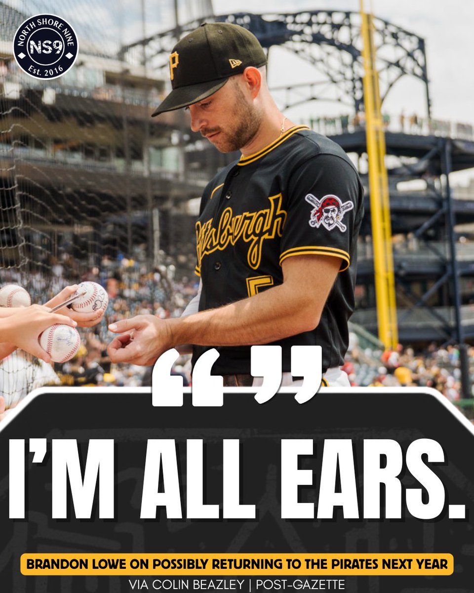 NorthShoreNine's tweet photo. Brandon Lowe didn’t just say he’d be open to coming back.

He also spent time talking up the group around him, saying there are a lot of good players here and making it clear he believes in what this team has in that clubhouse. Then saying if the Pirates want to talk about next year, he’s “all ears.”

Via @colin_beazley | Post-Gazette