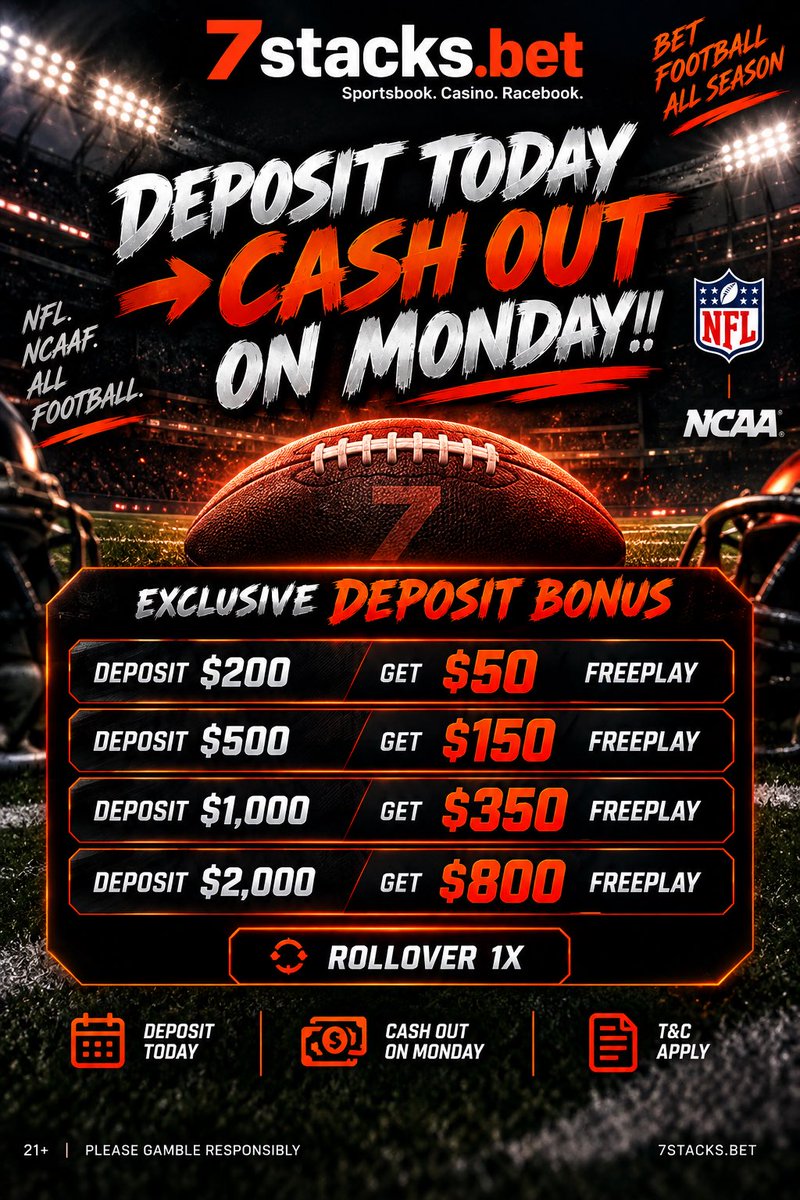 7stacksports's tweet photo. DEPOSIT TODAY➡️🏦🏧CASH OUT ON MONDAY 

💣 💥 1x rollover promo. 💥💣

Let’s get some money today folks!! https://t.co/FiEoTDsreK