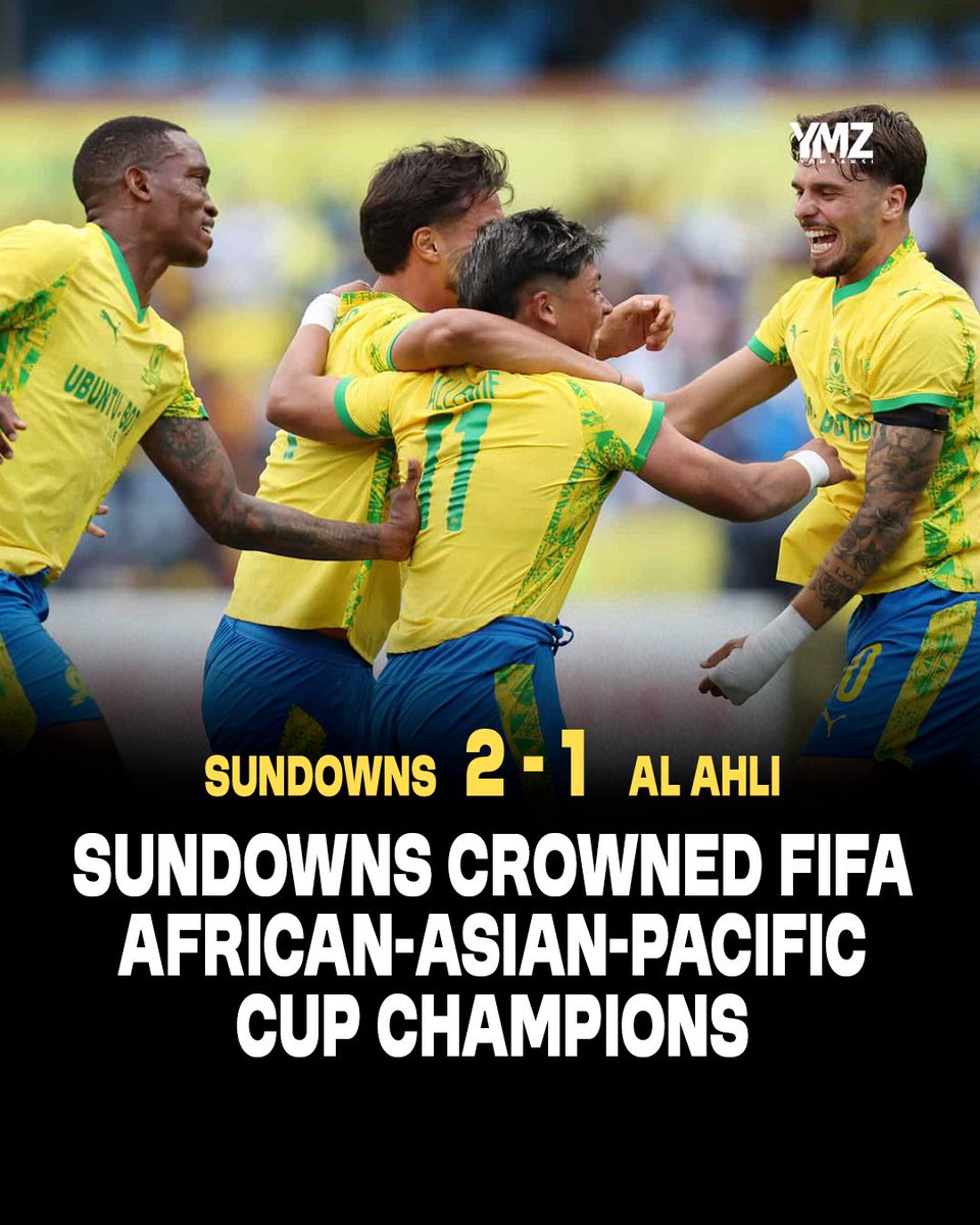 YOMZANSI's tweet photo. 🏆 Mamelodi Sundowns are crowned the 2026 FIFA African-Asian-Pacific Cup champions after beating Saudi Arabian club Al Ahli 2–1. https://t.co/g8k7HLlN1V