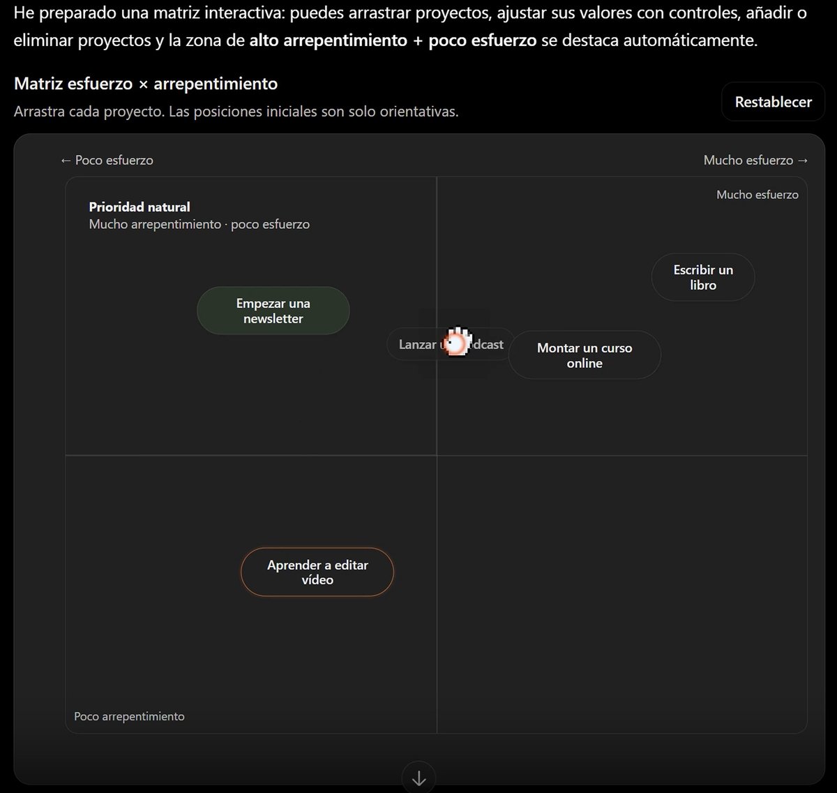 ecommartinez's tweet photo. ChatGPT permite crear herramientas interactivas que puedes tocar, mover y ajustar en tiempo real.

8 prompts para transformar texto en calculadoras, matrices y mapas vivos. El número 6 te va a incomodar ↓ https://t.co/zUofDR5Mxw