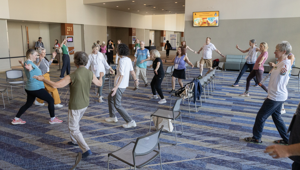 WorldPDCongress's tweet photo. Movement was everywhere at #WPC2026! 💪 Exercise and wellness were a major focus, celebrating the many ways to stay active and live well with Parkinson’s. 💜 #Parkinsons #ExerciseAndPD https://t.co/Zsc7YvFNO7