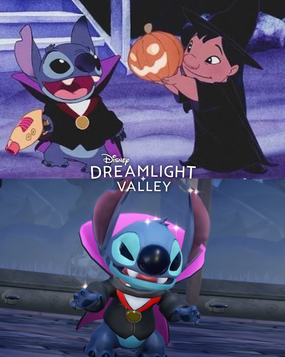 Disimyy's tweet photo. 💙👽🎃Stitch Halloween costume 
Series vs in game #DisneyDreamlightValley https://t.co/6XeTZcV8Ks
