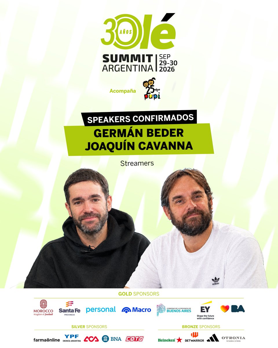 DiarioOle's tweet photo. 🔥🗣️ MÁS speakers confirmados que nos acompañarán en el Olé Summit: Antonio #Mohamed, Dani #Osvaldo, Hugo #Tocalli, Germán #Beder y Joaco #Cavanna 🔝🌎
📌🗓️ ¡No te lo podés perder! 29 y 30 de septiembre en la Usina del Arte.
✏️ Anotate en https://t.co/MnnGmtd1fU https://t.co/o6rLRf6V4T