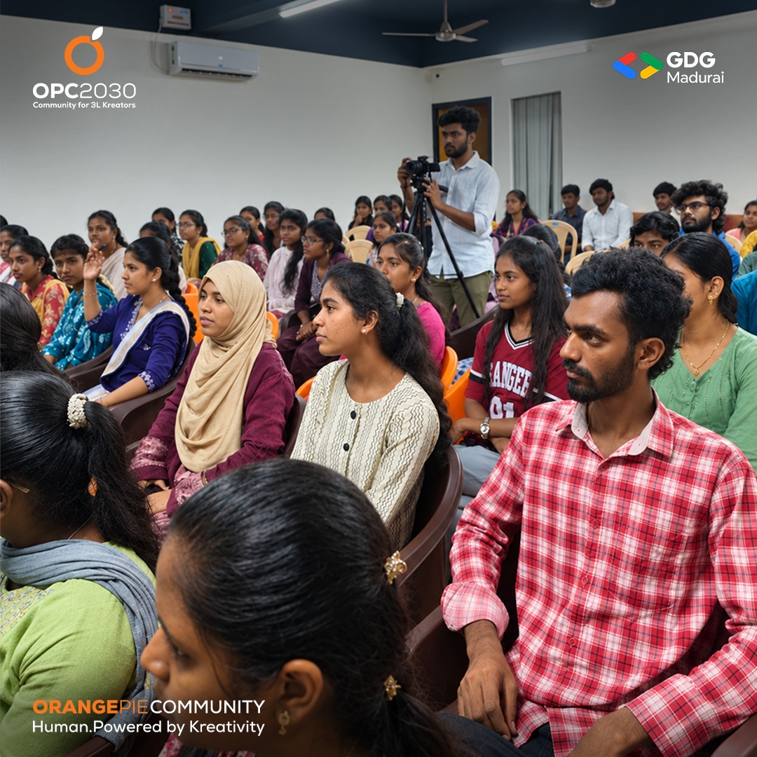 Orangepieai's tweet photo. Our Full Stack &amp; Design Thinking Awareness Workshop, organized by GDG Madurai × OrangePie Community, brought together students, developers, creators, designers and changemakers under one roof.

#OrangePieCommunity #GDGMadurai #LearnConnectGrow #TechCommunity https://t.co/SKedFPp8p0