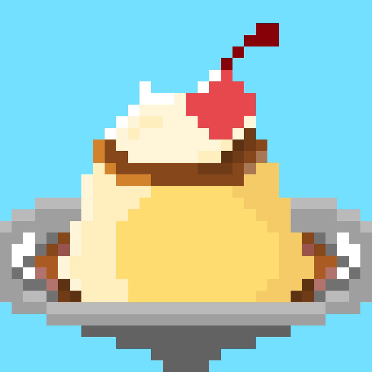 ff0rllnrtn's tweet photo. 【32×32】でプリン。
日にちは違えど構図変えてみたりした。
同じテーマで何度か描いていたら、流石に、流石に多少の上達があればいいなぁと。
客観的にみて上達してるとこあるかな？あるといいなぁ
#ドット絵　#pixelartㅤ https://t.co/nqQ2ddxidn