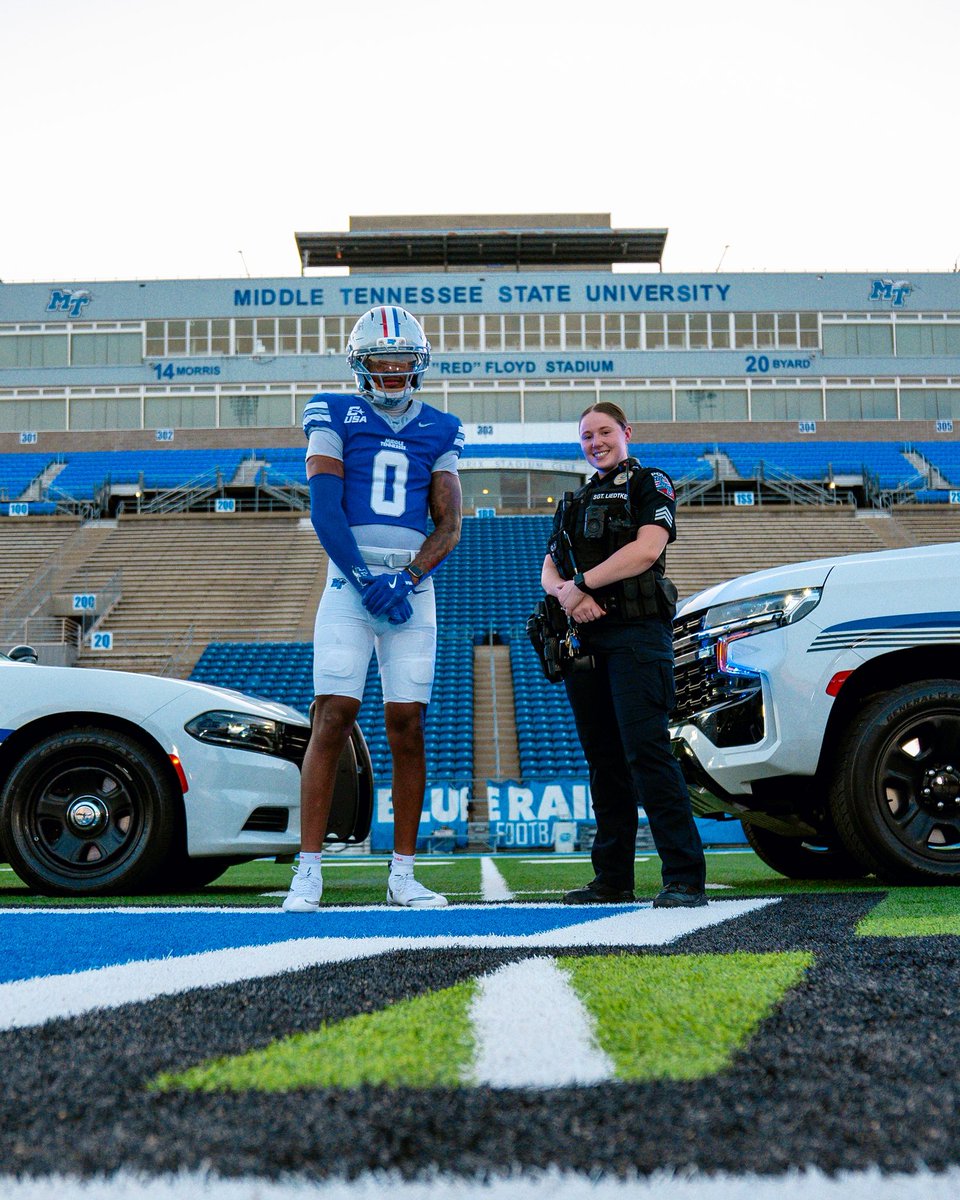 MTSUPolice's tweet photo. It’s officially game day for the Blue Raiders! Catch you out there at today’s Salute to Service game. 🏈 🚔

📸: @jlafrancephoto 

#MTSU #MTSUPD #CollegeFootball #CUSA https://t.co/bYFPABFCYM