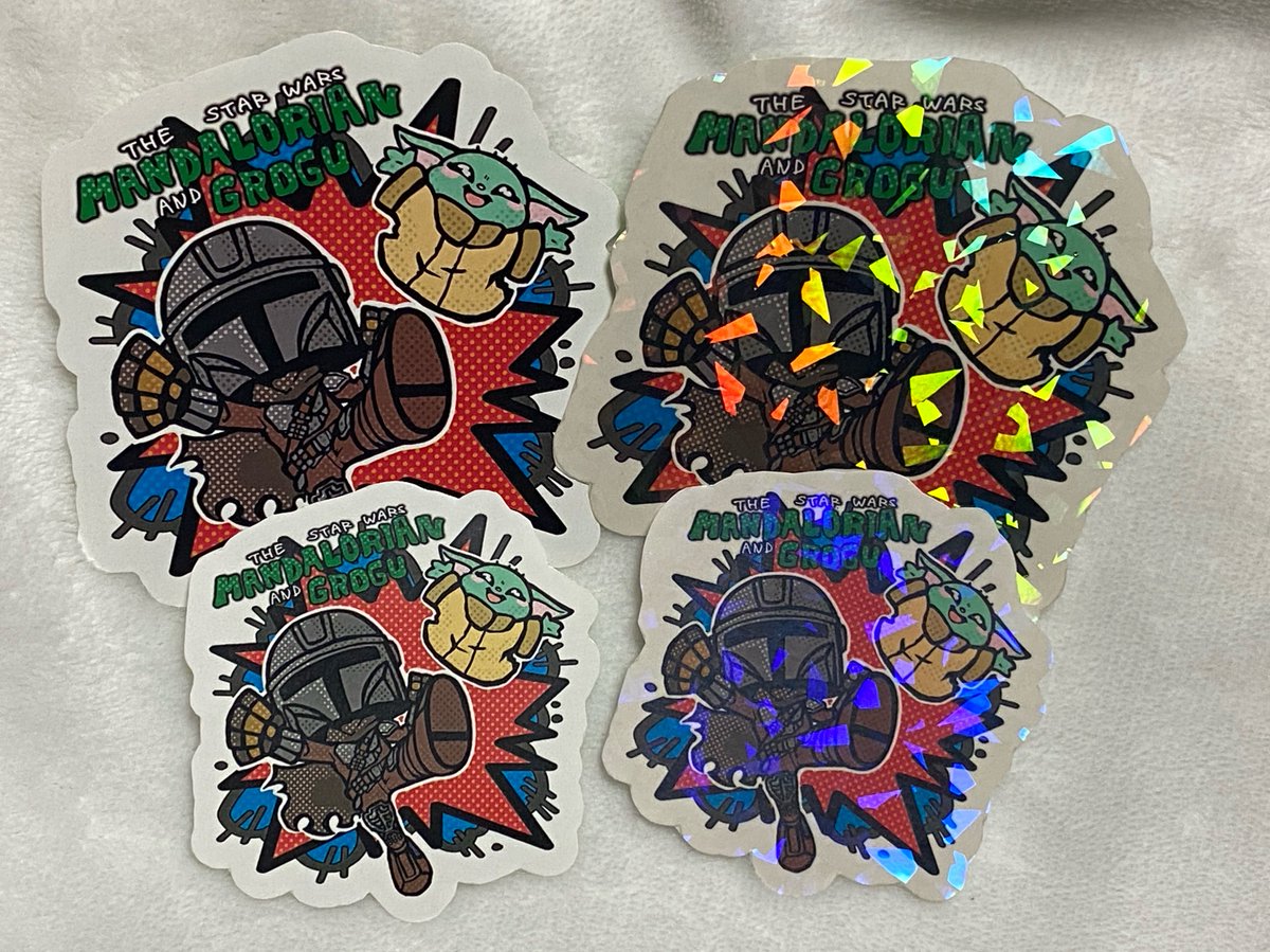 MASKcatNikukyu's tweet photo. 20日おでライ沖縄、スタッフRが見事に映画からハマったマンダロリアン＆グローグーのシールも出ます！！キラキラ有無で大小選べます😘

#おでライ沖縄
#おでかけライブ沖縄 https://t.co/UlMtn3T1yM