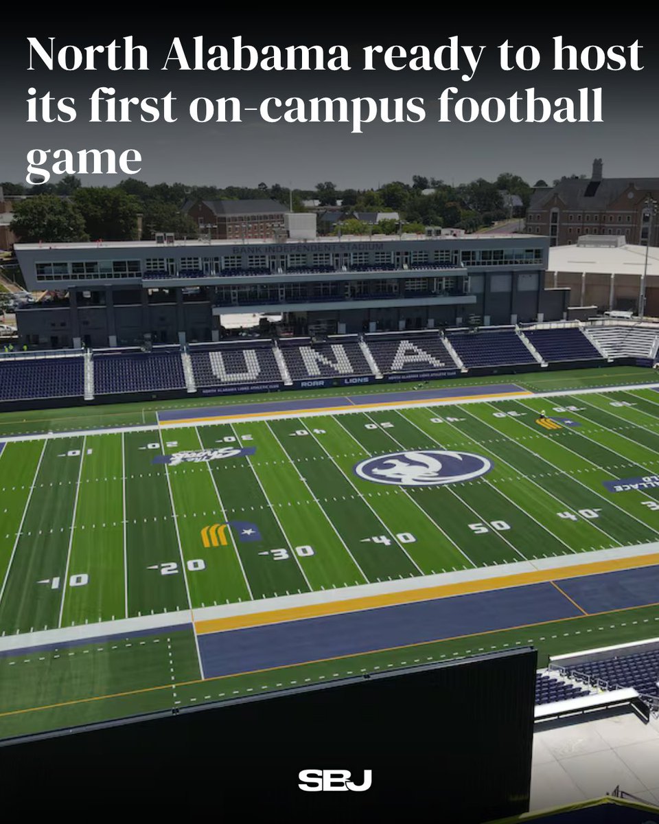 SBJ's tweet photo. North Alabama will host its first on-campus home football game in its 196-year history today with the opening of Bank Independent Stadium. 

The new $65 million venue seats more than 10,000 and has prospects for future expansion.

MORE: https://t.co/BcPciWRxcI https://t.co/7lwjX00bCk
