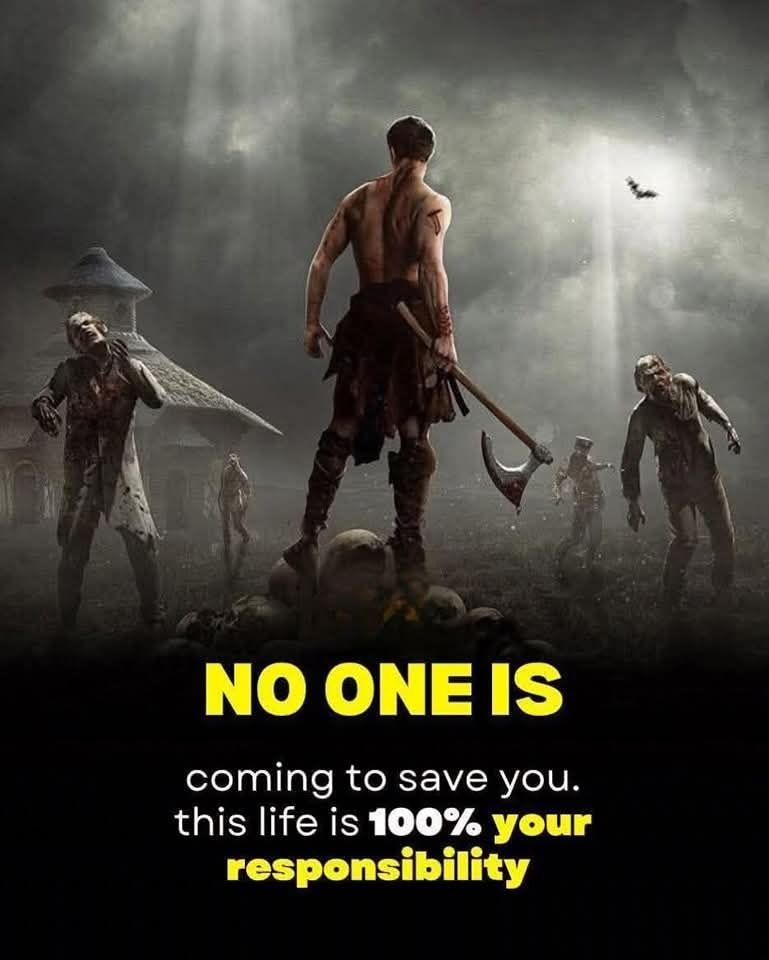 TheWizKhalifa's tweet photo. No one is coming to save you. This life is 100% your responsibility.

#TakeResponsibility #NoExcuses #OwnYourLife #SelfReliance #MindsetMatters #BeyourOwnHero #MotivationDaily #Quotes #ShareInspireQuotes https://t.co/KvxBXW91tn
