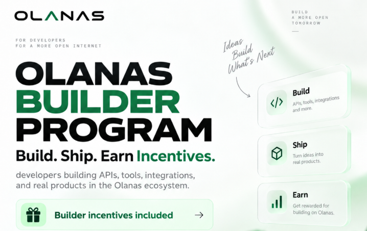 Olanas_Infra's tweet photo. We’re launching the Olanas Builder Program.

We want to bring more developers into the ecosystem and reward the people who actually build, experiment, and ship with Olanas.

Builders will have access to good incentives for creating useful APIs, tools, integrations, and real projects around the platform.

The goal is simple: grow Olanas through real products, real usage, and builders who contribute to the ecosystem.

And in the next few hours, we’ll also be locking more of the $OLANAS supply

More details on the Builder Program soon.