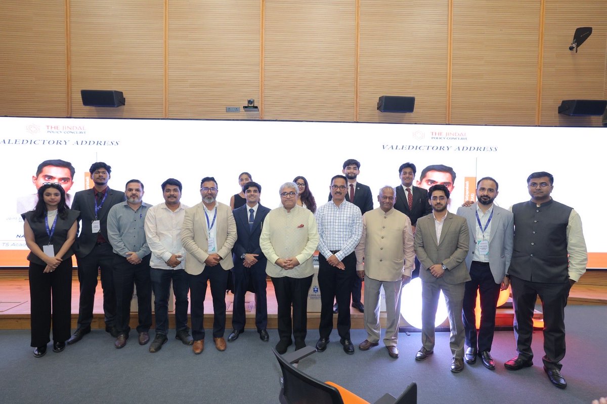JindalGlobalUNI's tweet photo. Shri T.L. Satyaprakash, Joint Secretary, Dept. of Pharmaceuticals, Ministry of Chemicals & Fertilisers, GoI, delivered the valedictory address on “Talent, Tenure and the Civil Services: The Engine of a Young India” at the #JindalPolicyConclave at #JGU.
We thank him for his presence and insightful reflections on the role of civil services in shaping a young India.
@JPCOfficial_