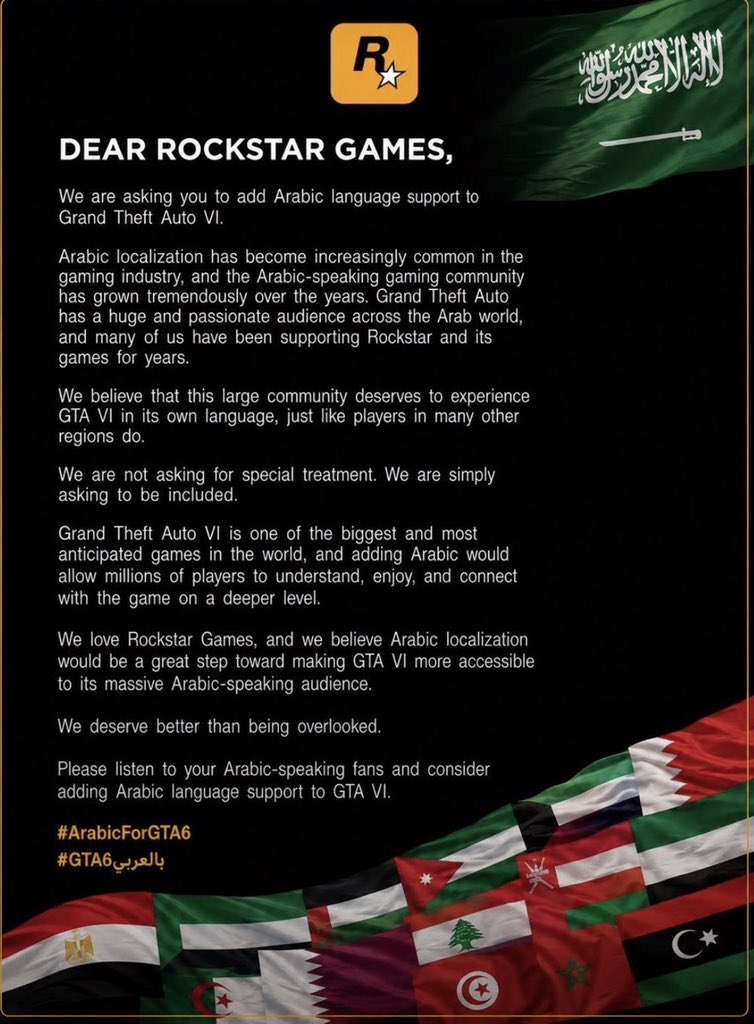 Xx5leLxX's tweet photo. @RockstarGames #ArabicForGTA6

@RockstarGames 
@RockstarSupport https://t.co/qOrz0JqTMw